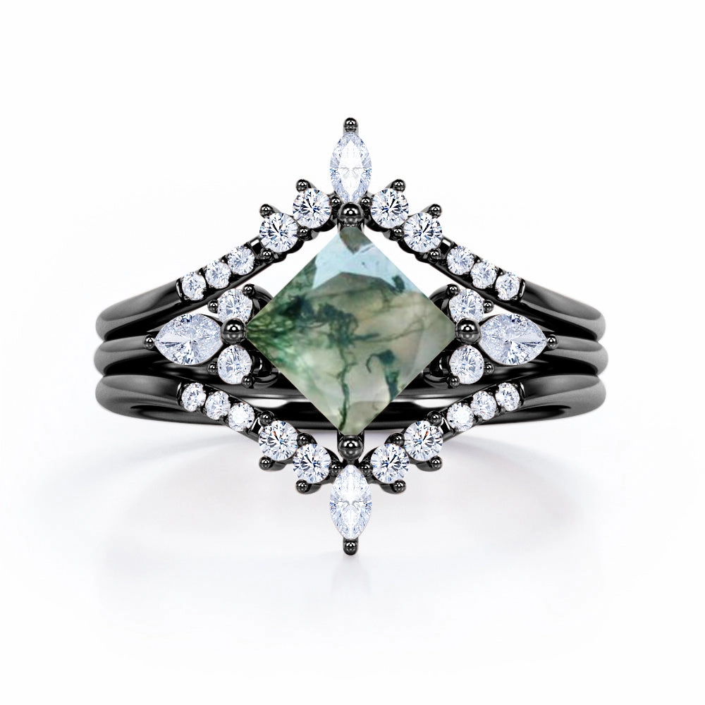 Sentimental Item Double Crown 1.25 Carat Princess Moss Agate Trio Set