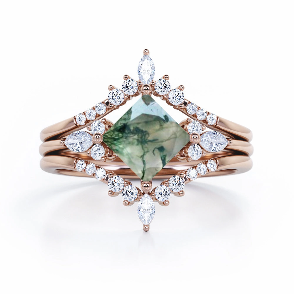 All Around Double Crown 1.25 Carat Princess Moss Agate Trio Set