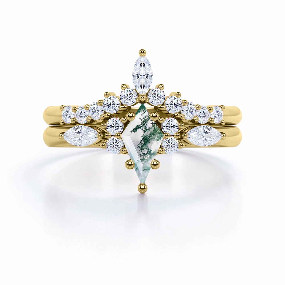 Amazing Symbol Crowned 1.25 Carat Green Moss Agate Bridal Set