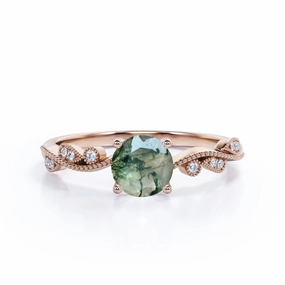 Art Deco 1.75 Carat Round Cut Moss Agate Engagement Ring Superior Object