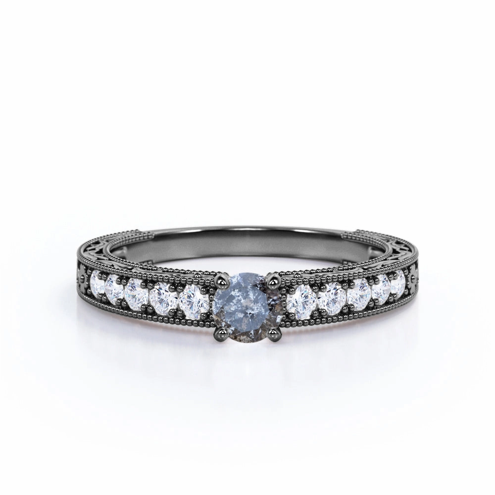 Value Design Warm Finish 0.40 Ct Round Cut Salt and Pepper Diamond Floral Engagement Ring