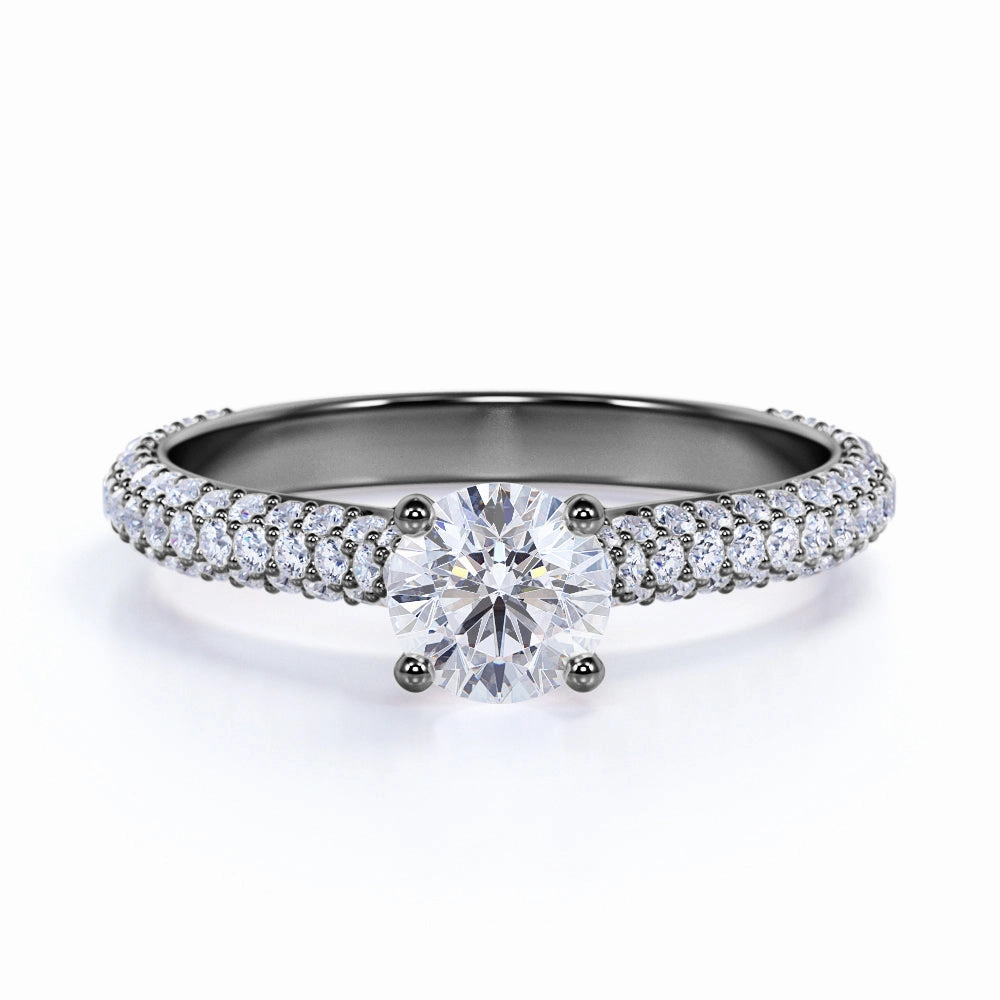 Graceful Harmony Certified 1 Ct Round Brilliant Cut Lab Grown Diamond Micro Pave Set Engagement Ring