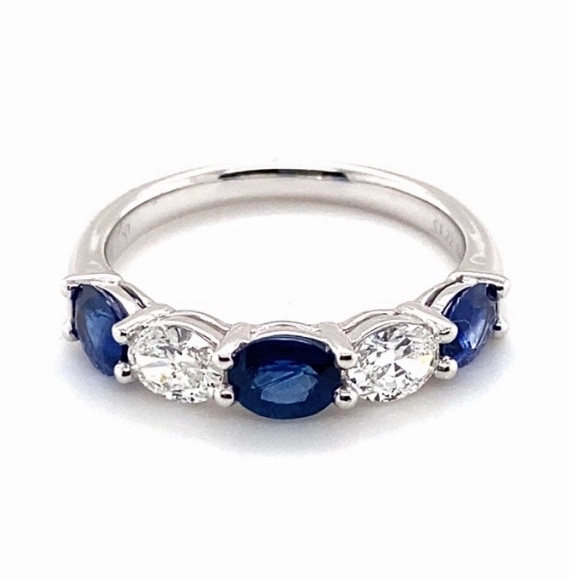 Glistening Sparkle Bremer Jewelry Sapphires and Diamonds Five Stone Fashion Ring in 18K White Gold (1.72ctw)