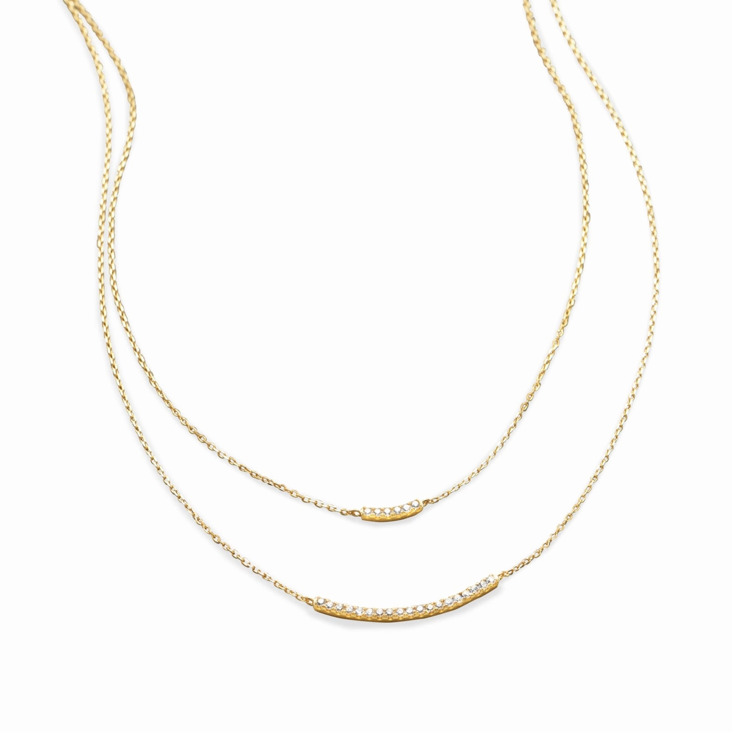 Diverse Fit Double Layer Necklace Gold-plated Sterling Silver with Cubic Zirconia Bars