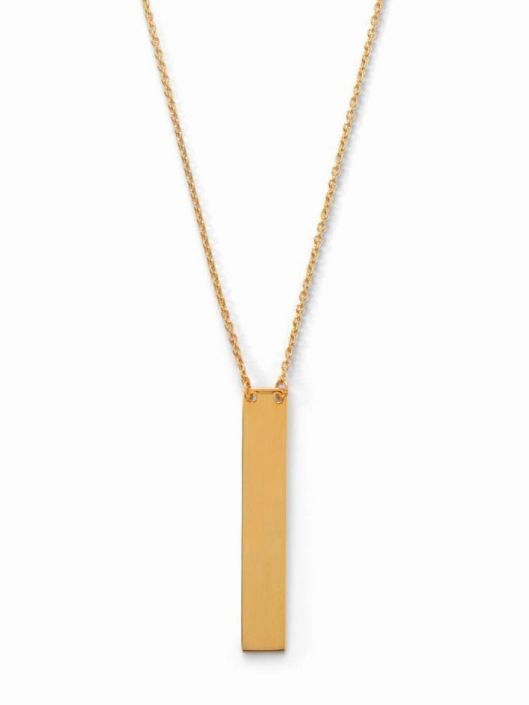 Popular Piece Vertical Bar Drop Necklace Yellow Gold-plate on Sterling Silver