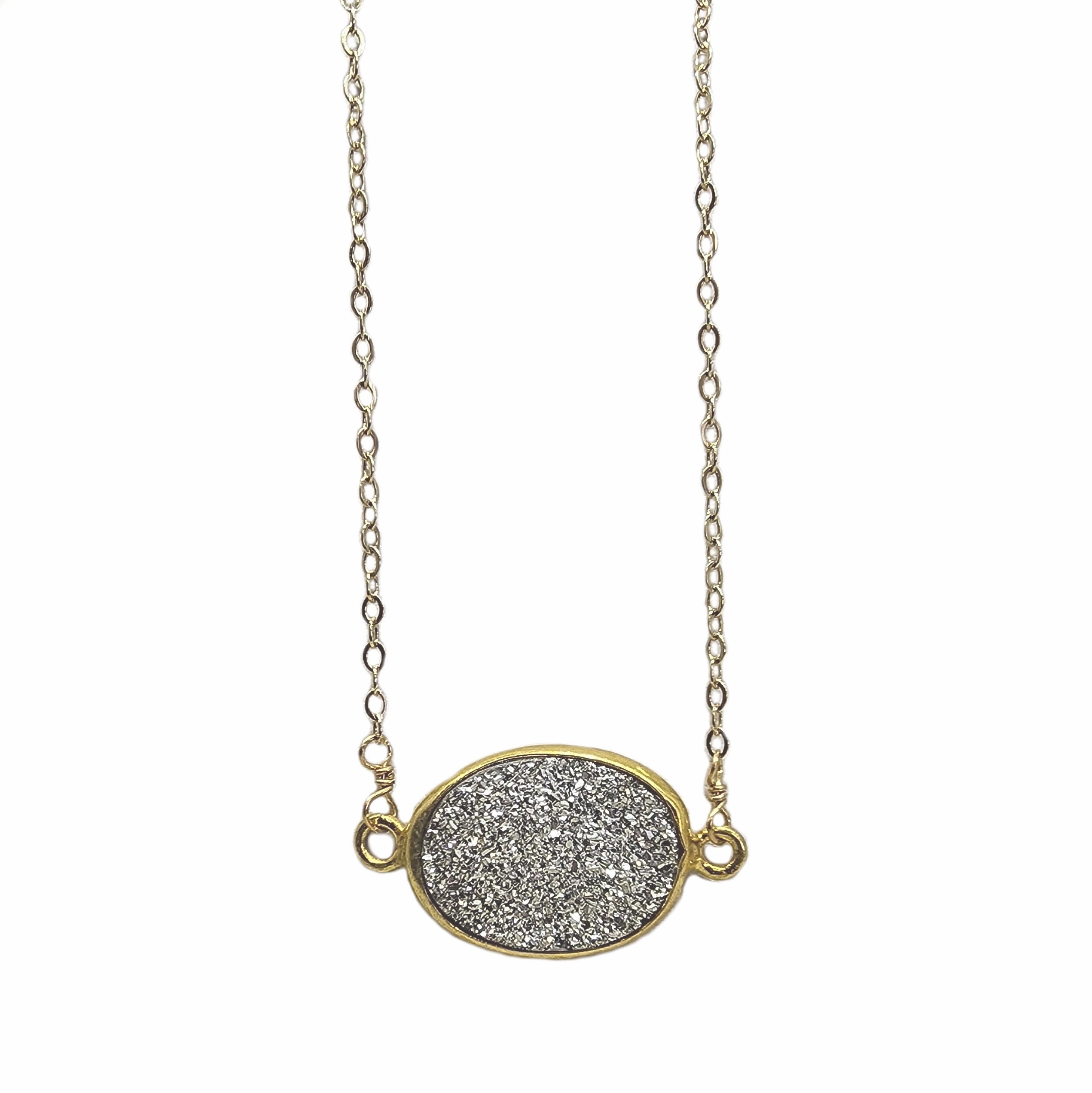 14k Gold-fill Necklace with Silver Druzy Quartz Pendant Seasonal Style