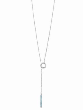 Soft Sparkle Circle Lariat Necklace with Small Turquoise-color CZs Sterling Silver