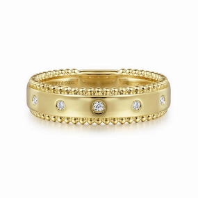 Sparkle Pop All Day Style 14K Yellow Gold Bujukan Diamond Bezel Wide Stackable Ladies Ring