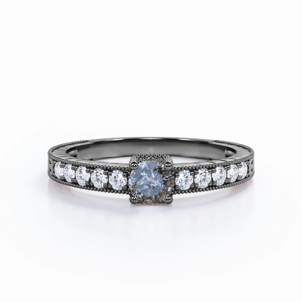 Vintage 0.45 Ct Round Cut Salt and Pepper Diamond Engagement Ring Party time