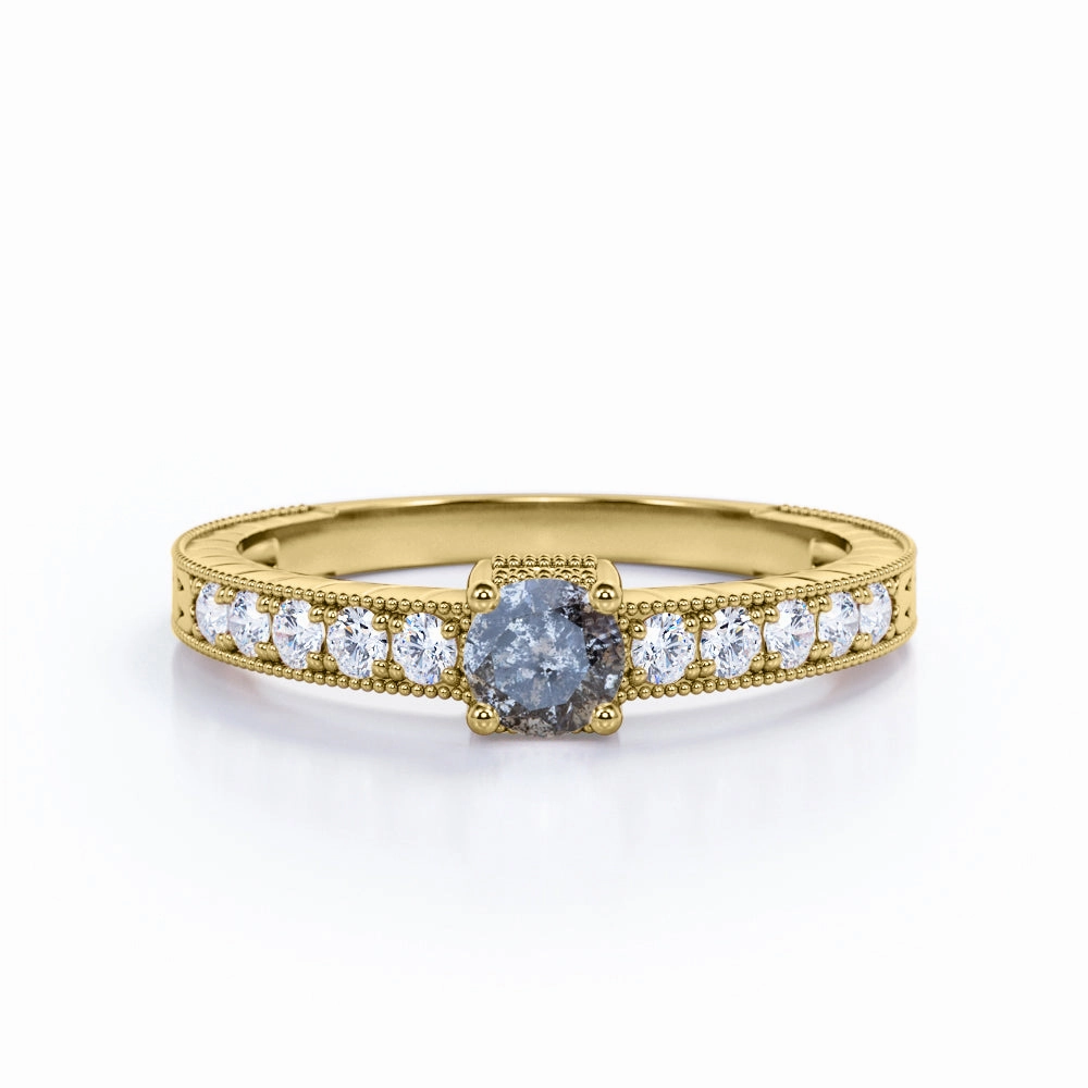 Brilliant Adornment Vintage 0.45 Ct Round Cut Salt and Pepper Diamond Engagement Ring