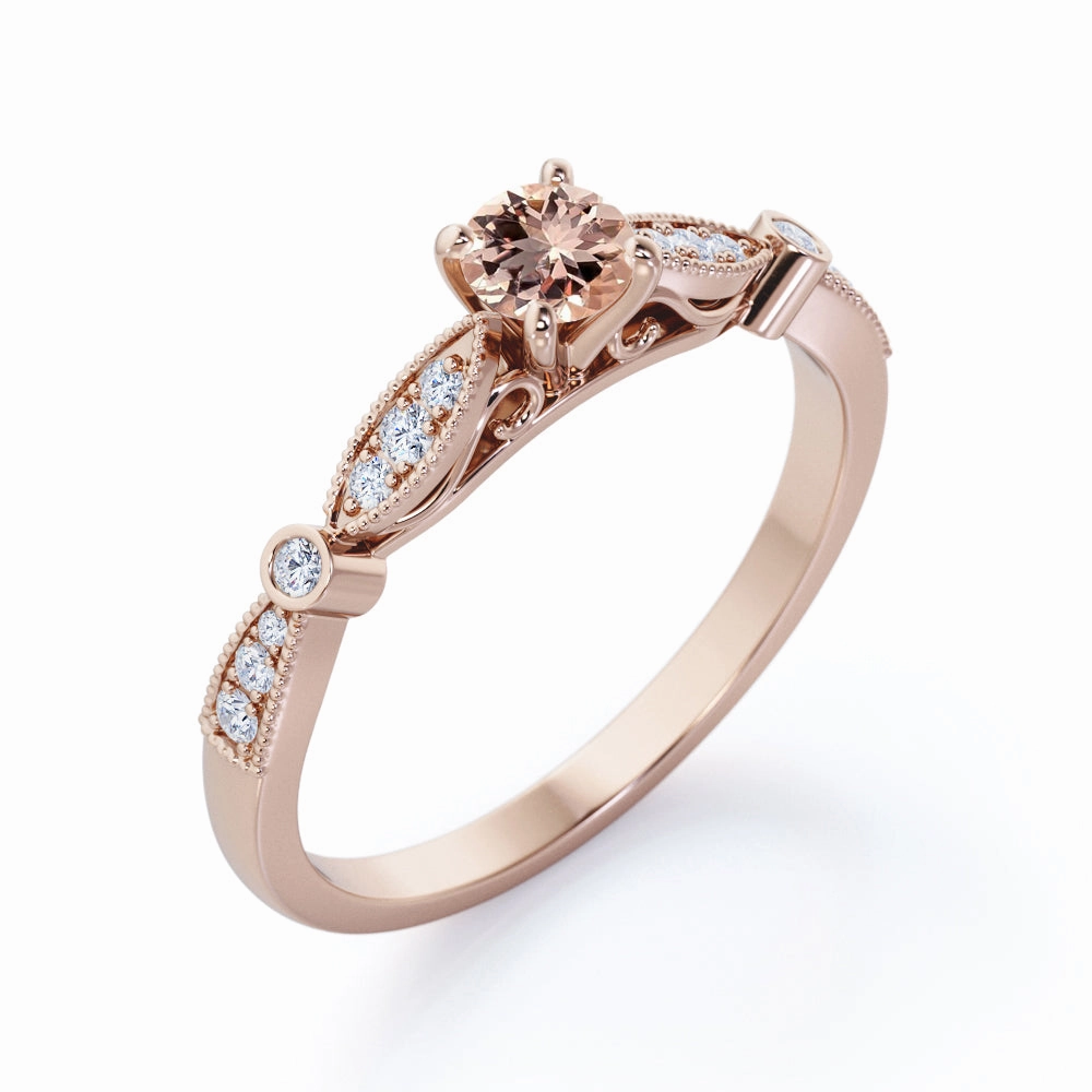 Chic Moment Unique Piece Vintage 0.6 ct Round Morganite Engagement Ring