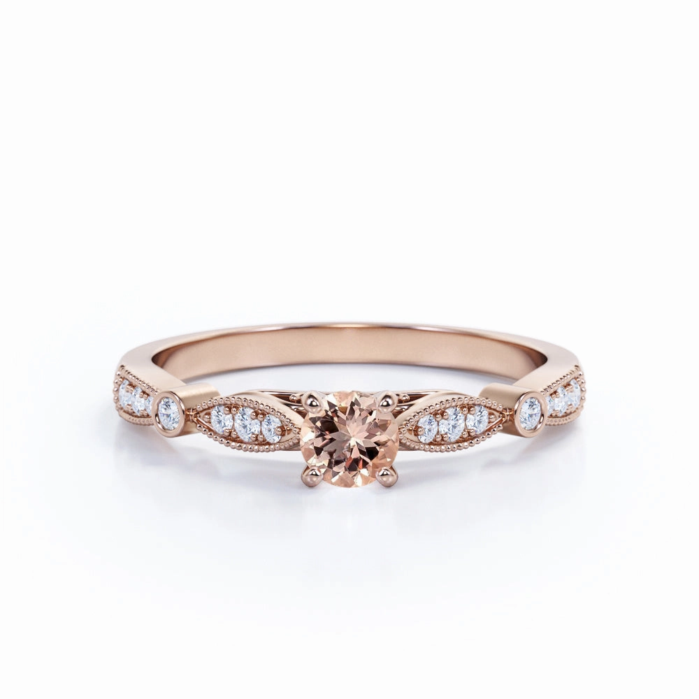 Vintage 0.6 ct Round Morganite Engagement Ring Unique Gift