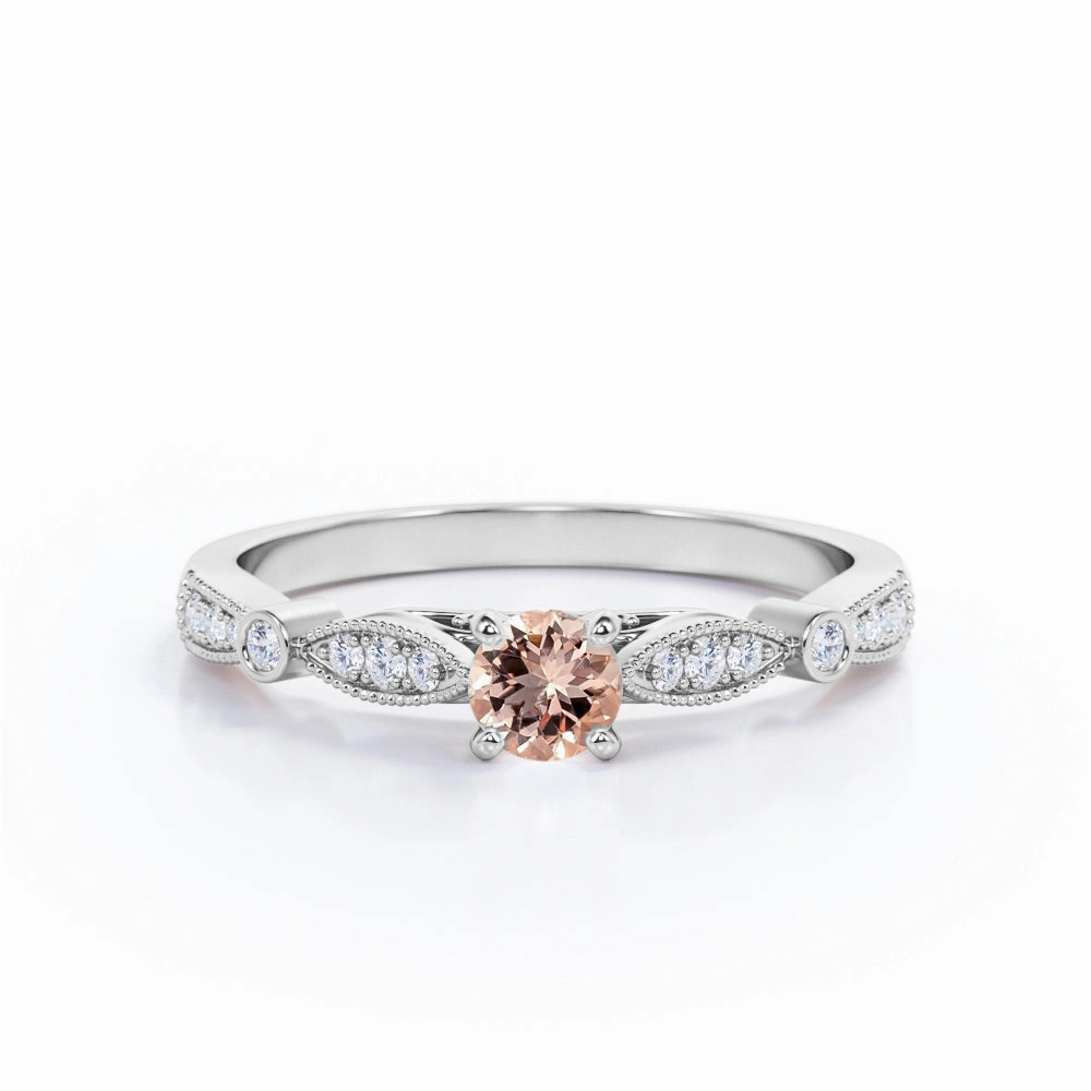 Vintage 0.6 ct Round Morganite Engagement Ring Modern Memento