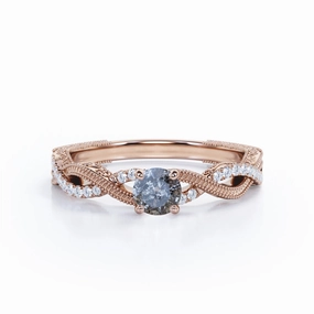 Everyday Look Vintage 0.75 Ct Round Salt and Pepper Diamond Engagement Ring