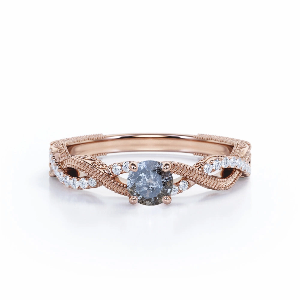 Artistic Work Vintage 0.75 Ct Round Salt and Pepper Diamond Engagement Ring