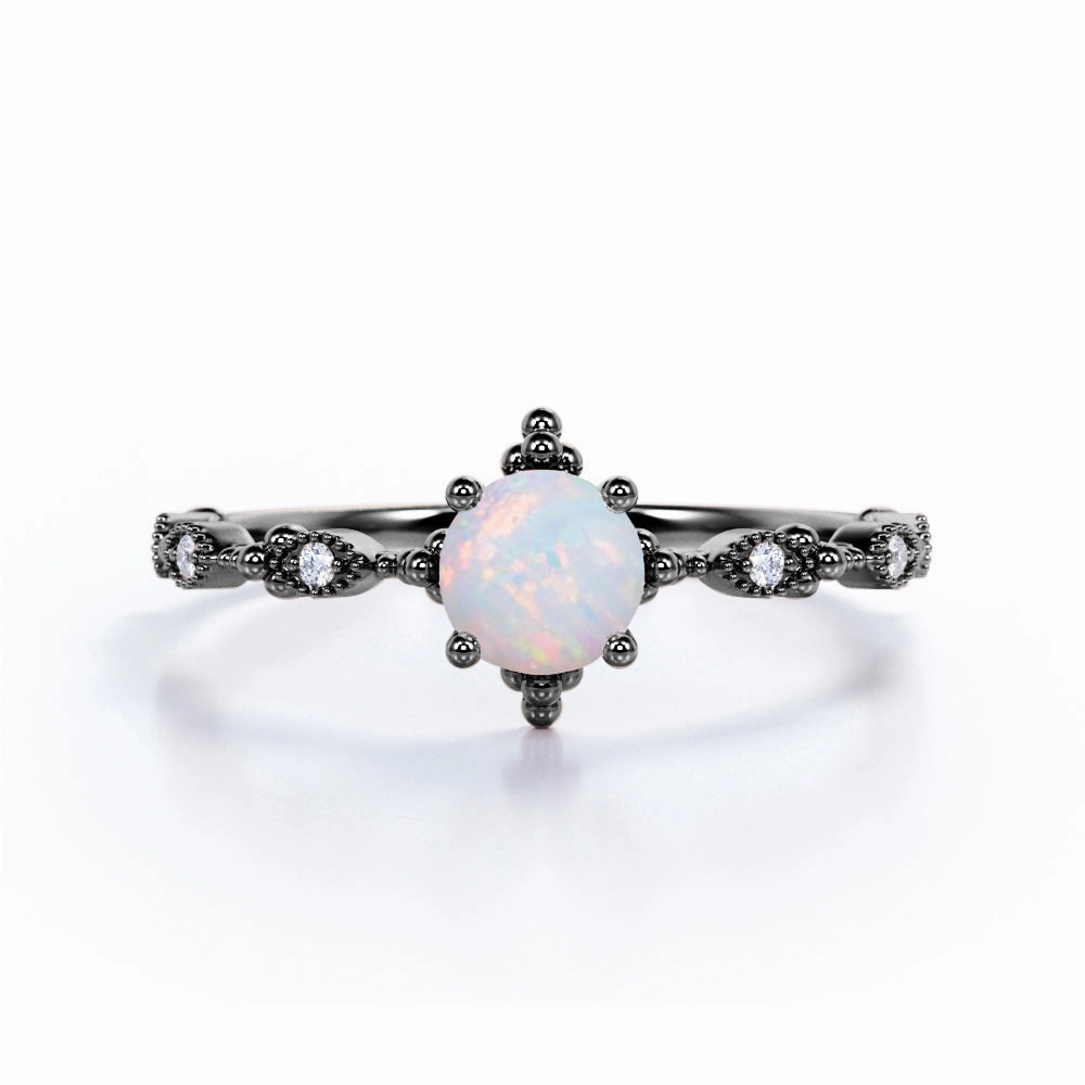 Vintage 1.05 Ct Round Cut Lab Created Opal Engagement Ring Excellent Item Father??s Day