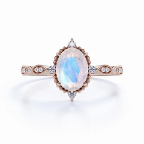 Vintage 1.25 ct Oval Moonstone Engagement Ring Sweet Style