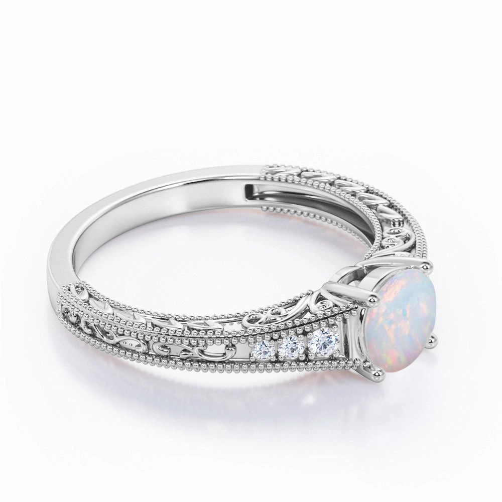 Vintage 1.25 Ct Round Cut Lab Created Opal Engagement Ring Gentle Detail