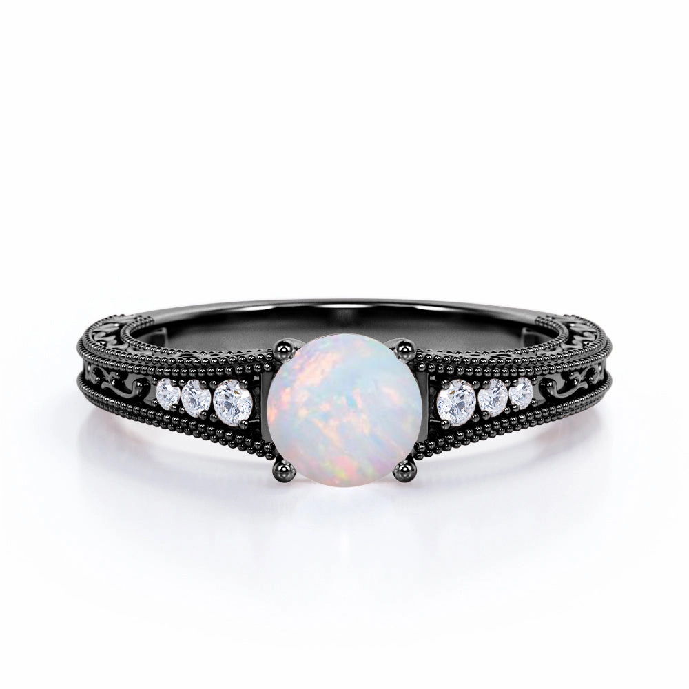 Vintage 1.25 Ct Round Cut Lab Created Opal Engagement Ring Wardrobe Essential