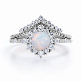 Vintage 1.40 Ct Round Cut Lab Created Opal Bridal Set Effortless Fit Polished Balance