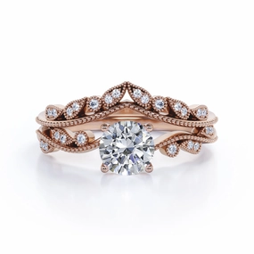 Creative Mark Vintage 1.5 Carat Round Cut Moissanite Bridal Set