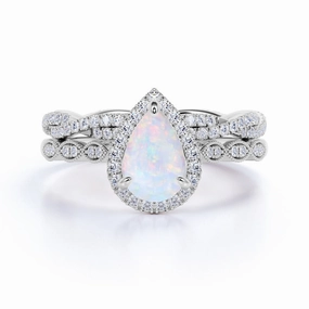 Vintage 1.5 Ct Pear Cut Lab Created Opal Wedding Ring Set Wonderful Accessory Sparkling Art