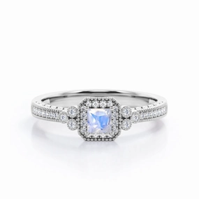 Vintage 1 .5 Ct Princess Cut Moonstone Engagement Ring Sweet Accent
