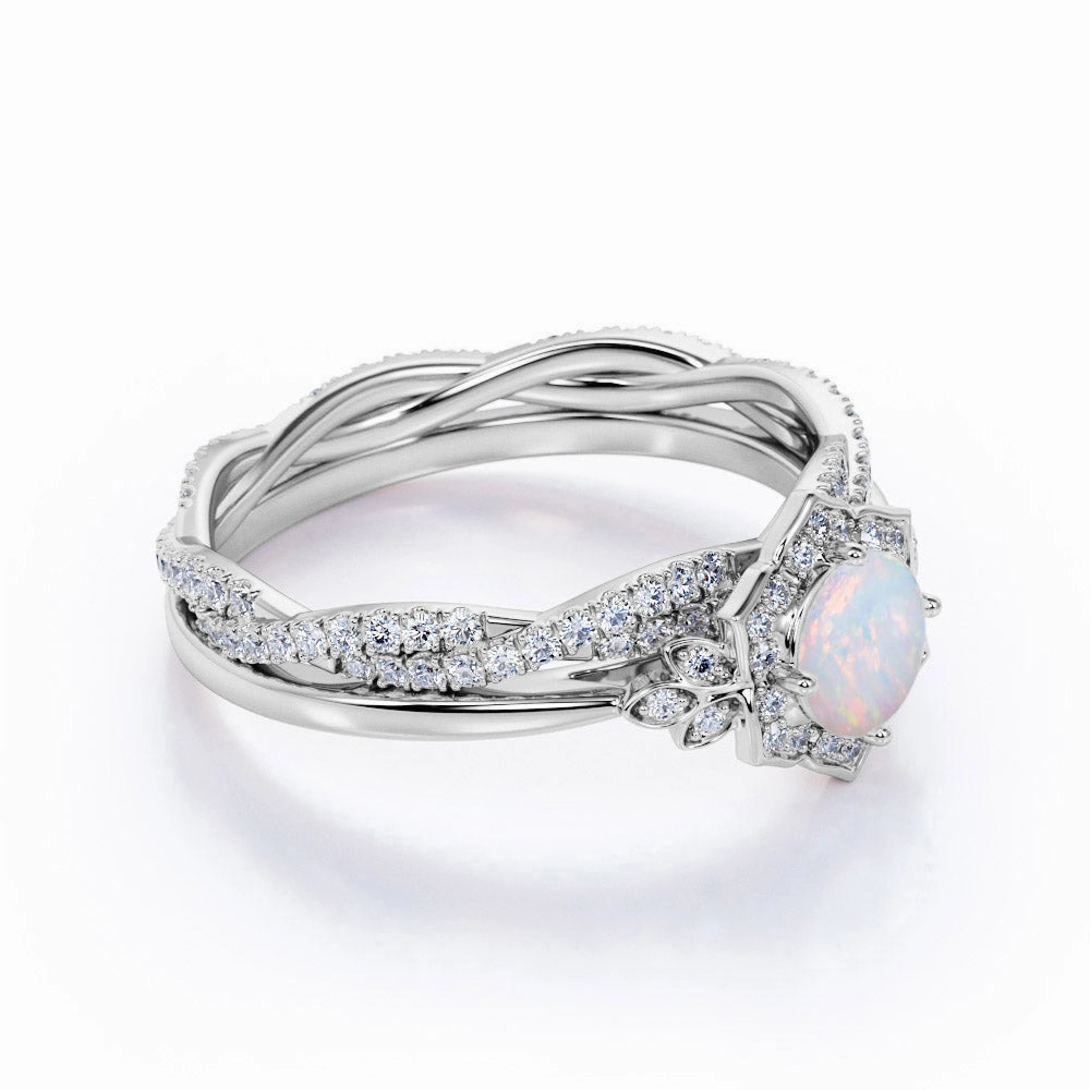 Vintage 1.75 Ct Round Cut Lab Created Opal Bridal Set Real Item