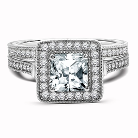 All Style Vintage 1 Carat Princess Cut Moissanite Milgrain Bridal Set