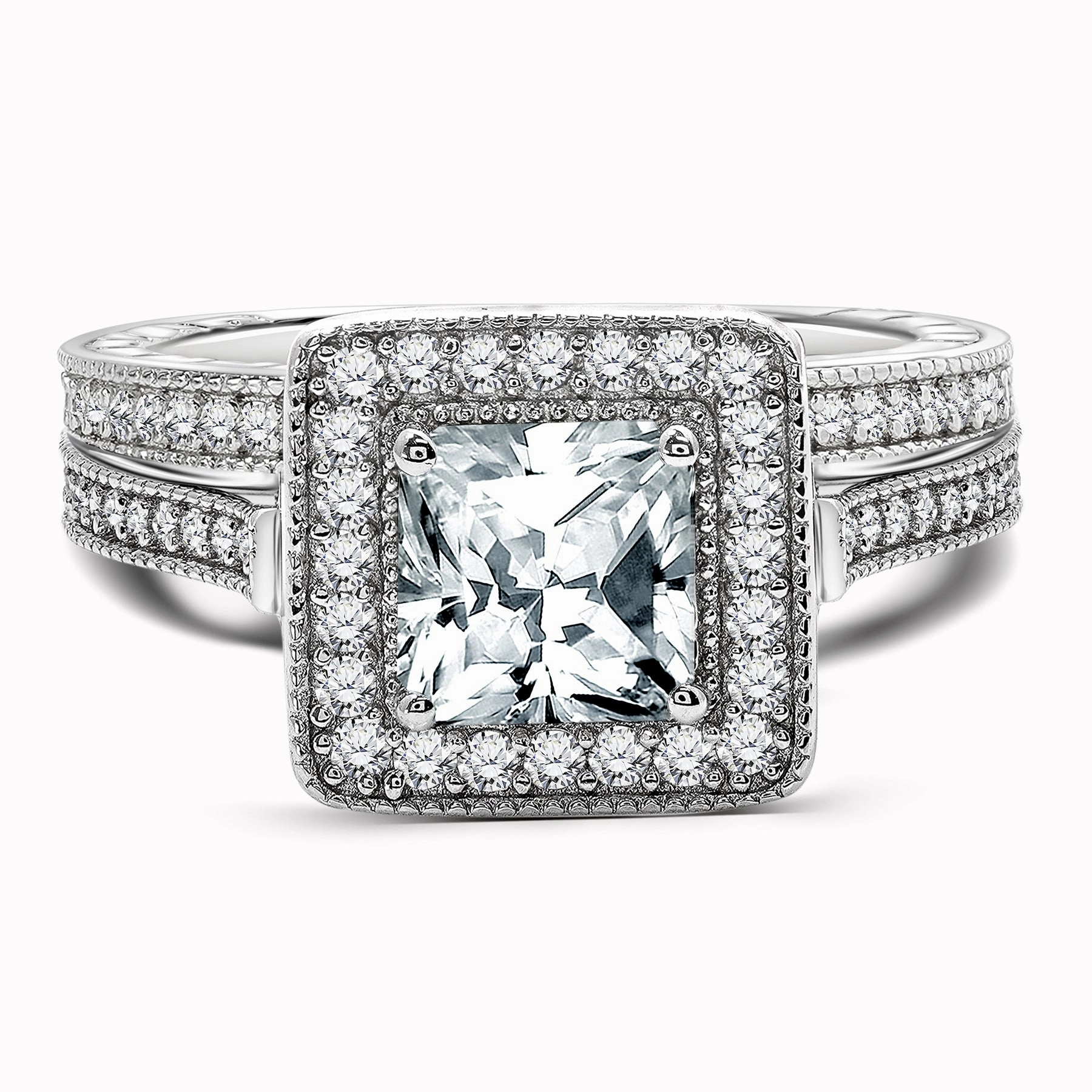 All Style Vintage 1 Carat Princess Cut Moissanite Milgrain Bridal Set