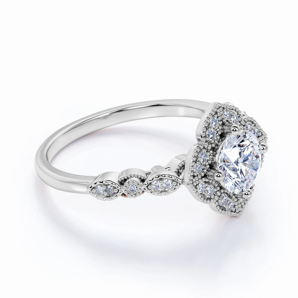 Premium Ornament Versatile Accessory Vintage Beaded 1.5 Carat Round Cut Moissanite Bridal Set