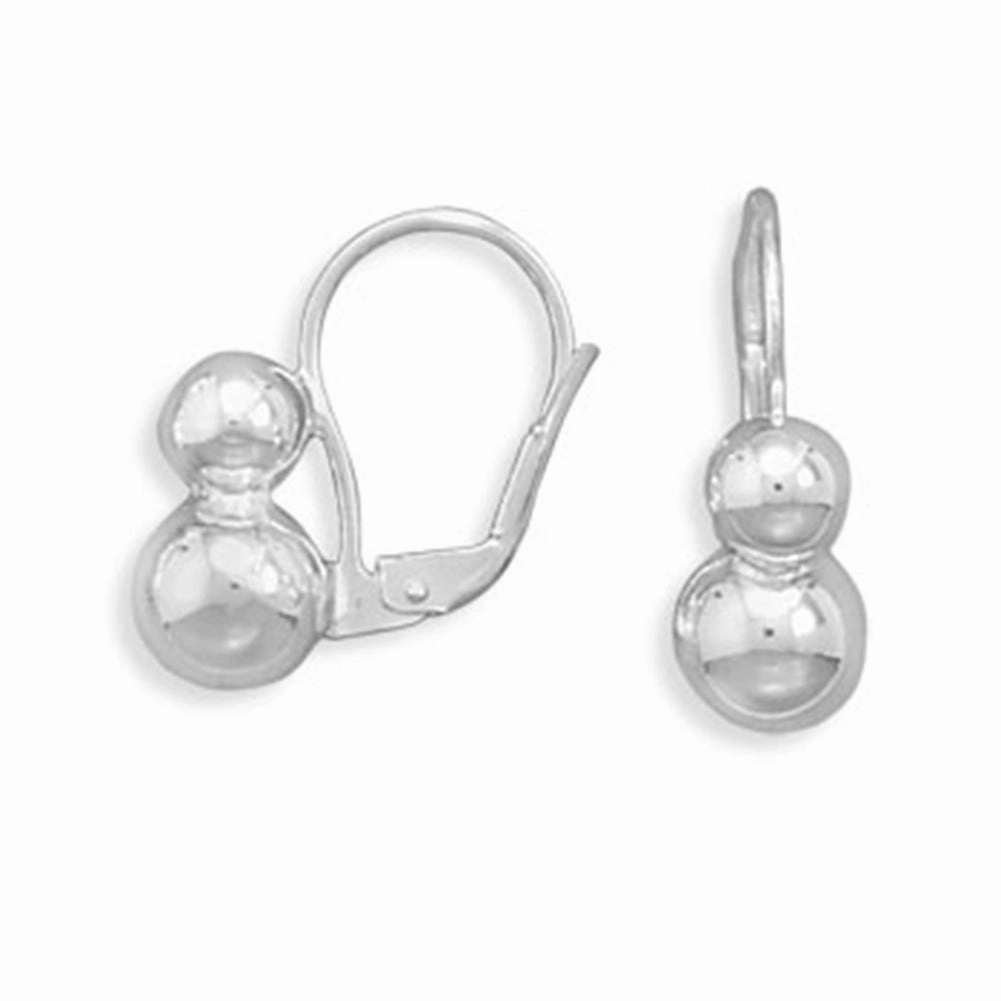 Solid Sterling Silver Two Bead Lever Back Earrings Sturdy Ornament