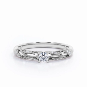 Ancestral Style Vintage Edwardian 0.35 TCW Round Cut Diamond Milgrain Prong Engagement Ring in White Gold