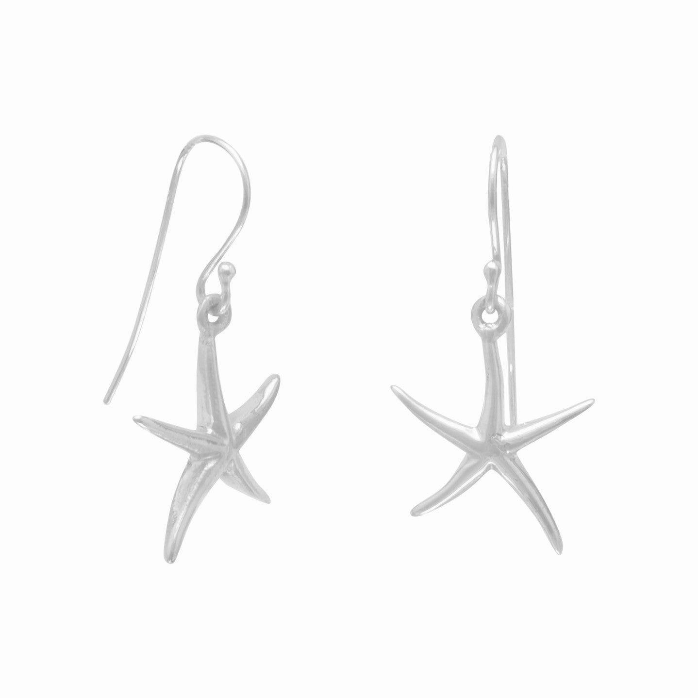 Happy Starfish Dangle Earrings Polished Sterling Silver Sparkling Design