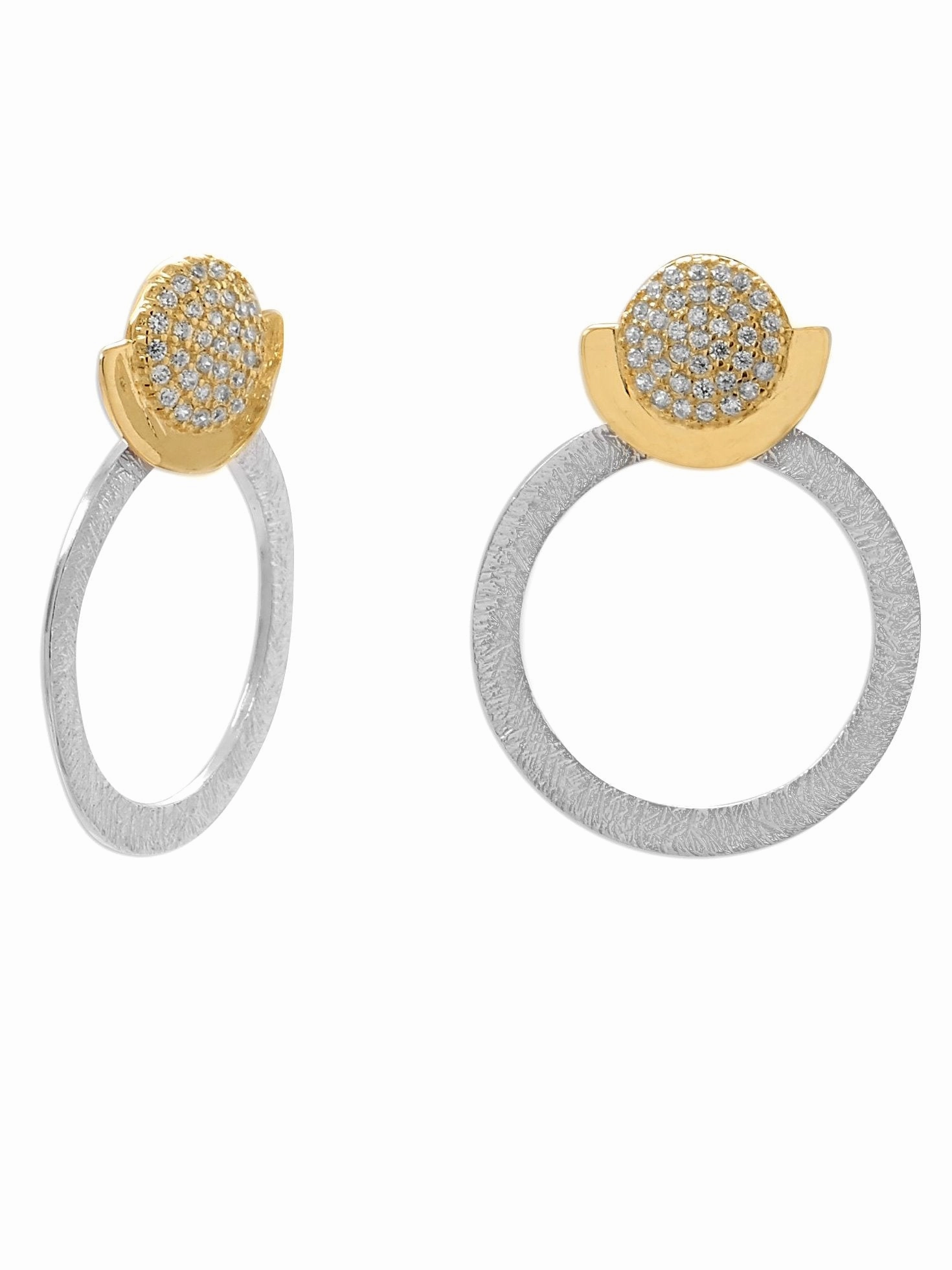 Beach Adornment Radiant Accessory Door Knocker Style Earrings Two-tone Sterling Silver with Cubic Zirconia