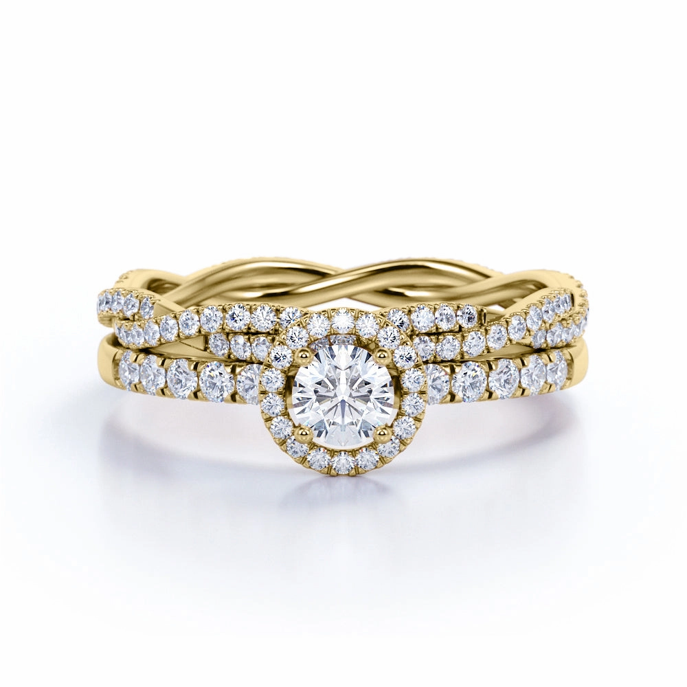 Low-Cost Product Debossed Logo 1 Ct Round Cut Diamond Pave Wedding Ring Set