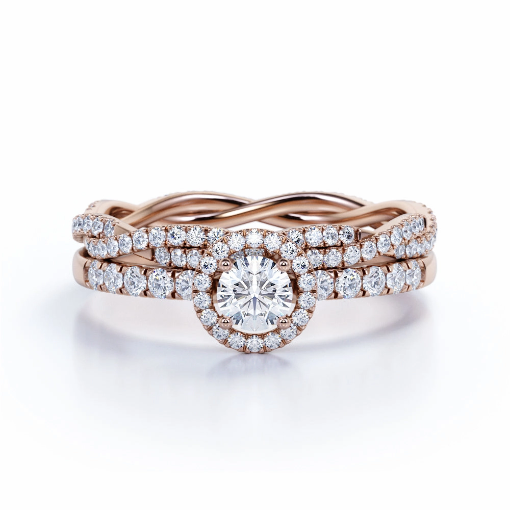 Branded Product 1 Ct Round Cut Diamond Pave Wedding Ring Set