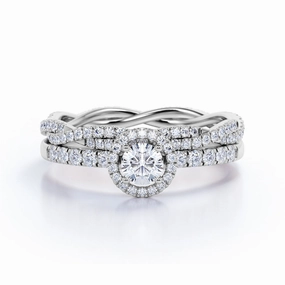 1 Ct Round Cut Diamond Pave Wedding Ring Set Simple Form Local Craft