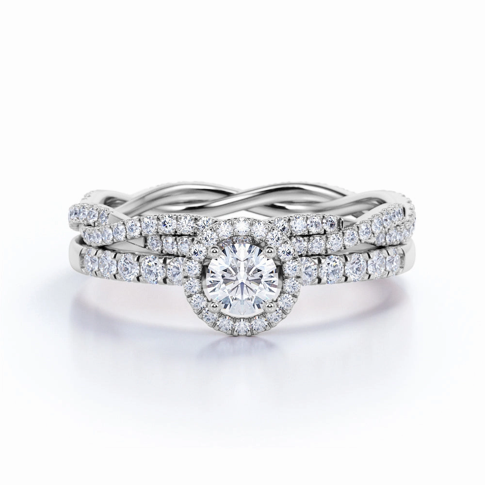 1 Ct Round Cut Diamond Pave Wedding Ring Set Simple Form Local Craft