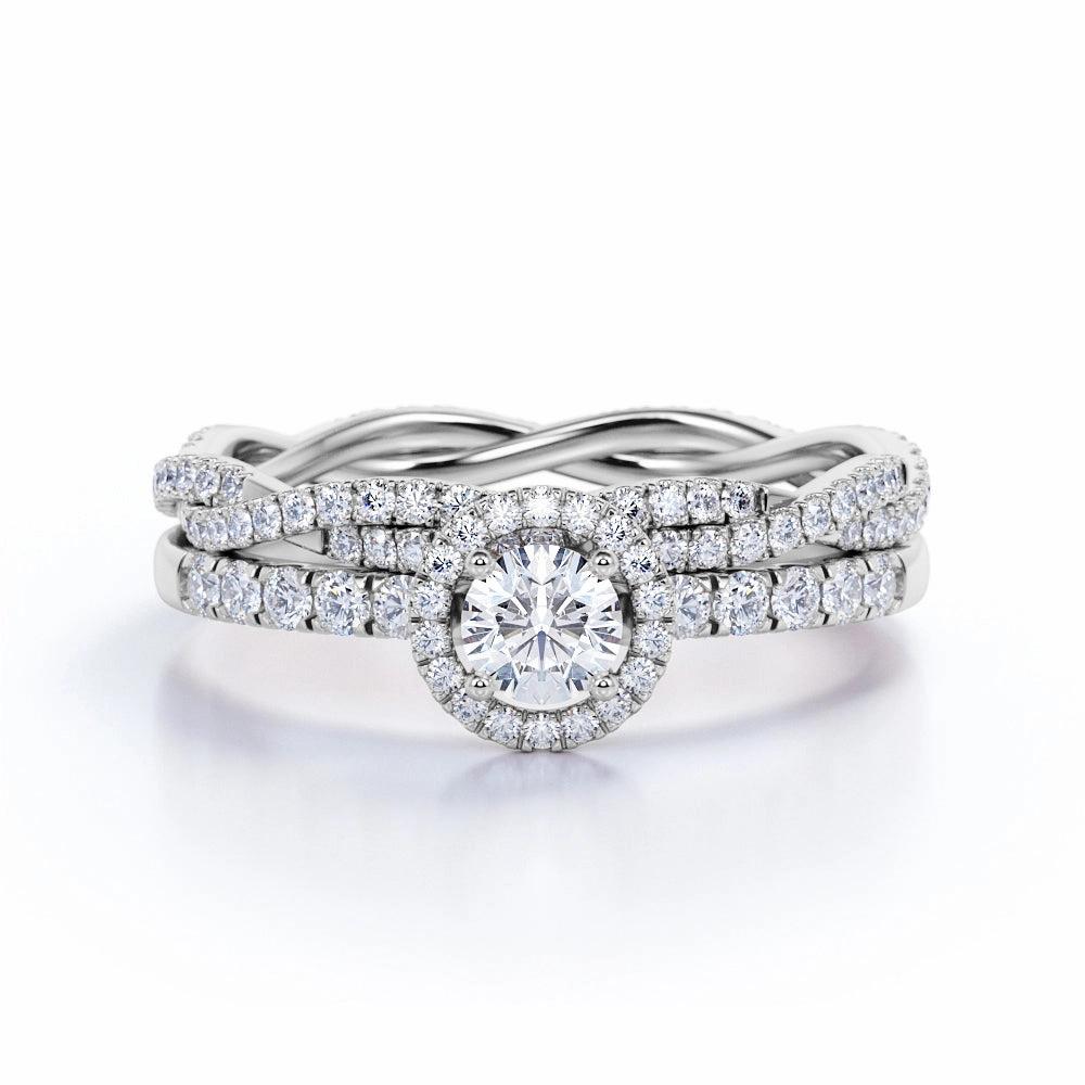 1 Ct Round Cut Diamond Pave Wedding Ring Set Unique Present