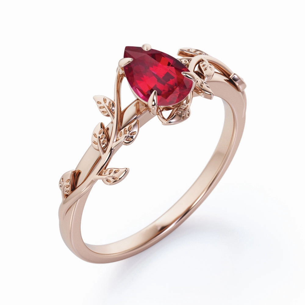 Vintage Vine 1 ct Pear Lab-Created Ruby Engagement Ring traditional style