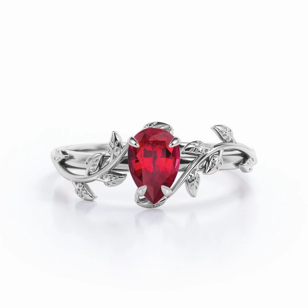 Party Present Minimalist Jewelry Vintage Vine 1 ct Pear Lab-Created Ruby Engagement Ring