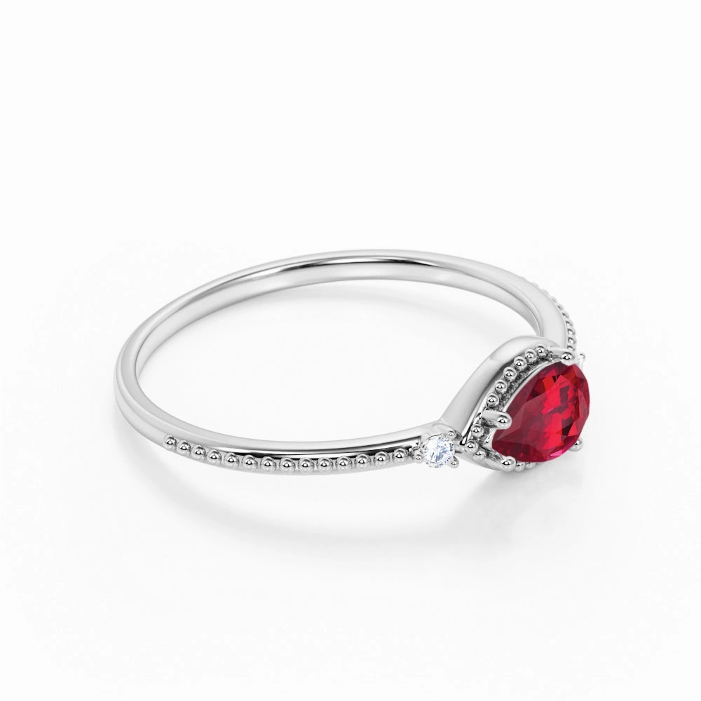Fashionable Gift 1.10 ct Pear Lab-Created Ruby 3-Stone Bezel Engagement Ring