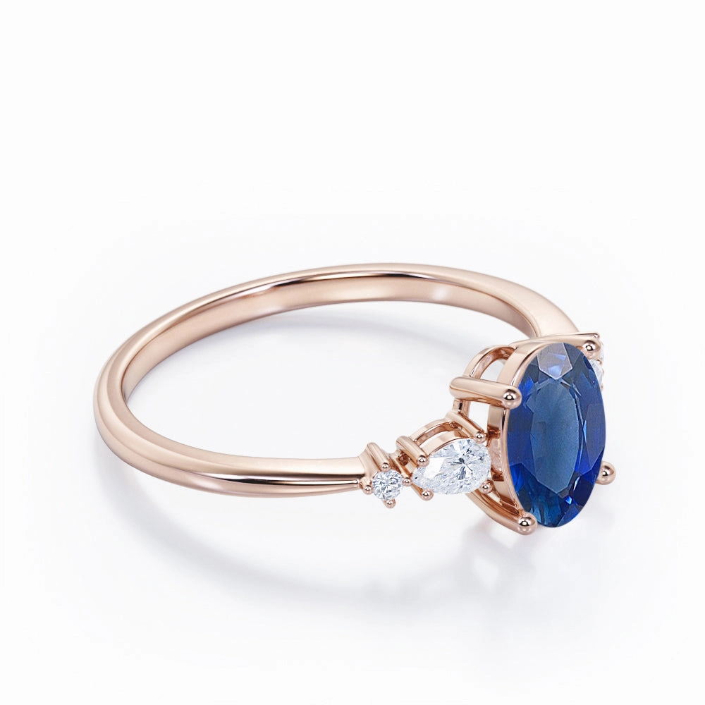 Fashion Choice Sturdy Design Five Stone 0.6 Ct Oval Cut Lab Sapphire Engagement Ring