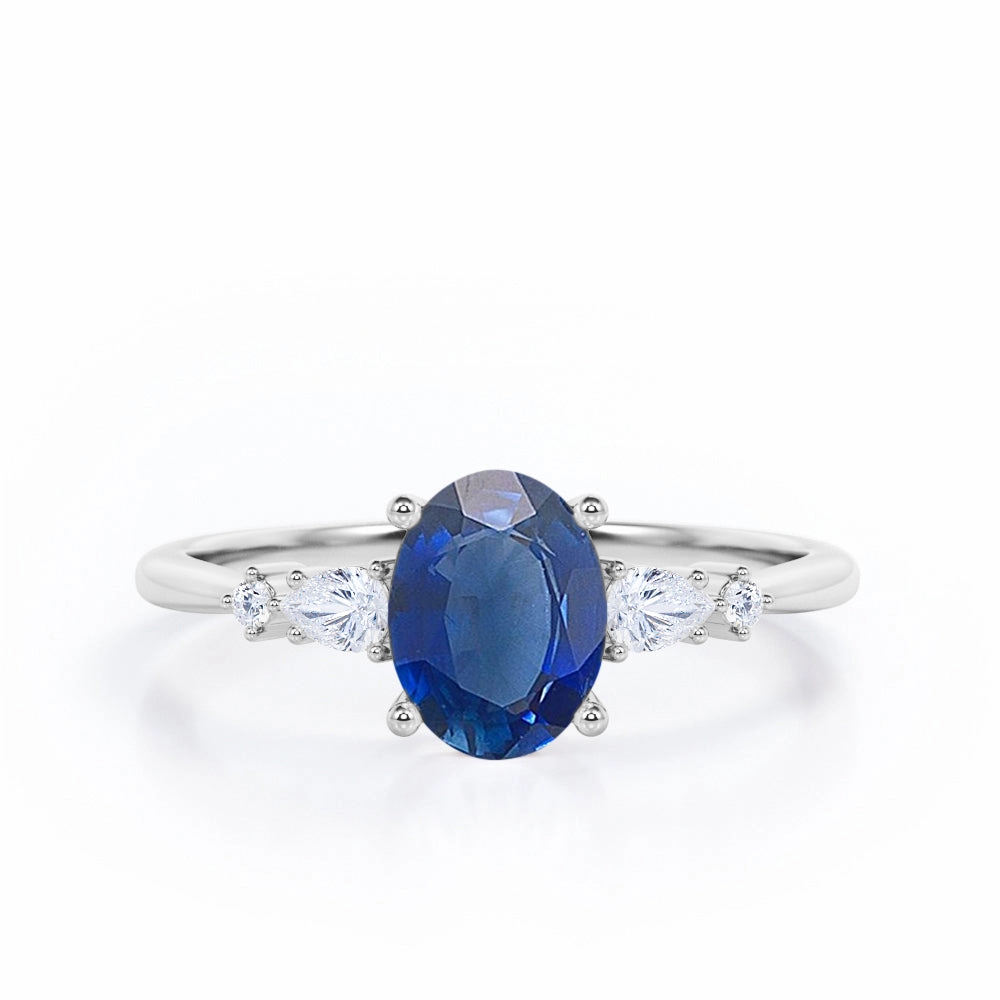 Five Stone 0.6 Ct Oval Cut Lab Sapphire Engagement Ring Family Bond
