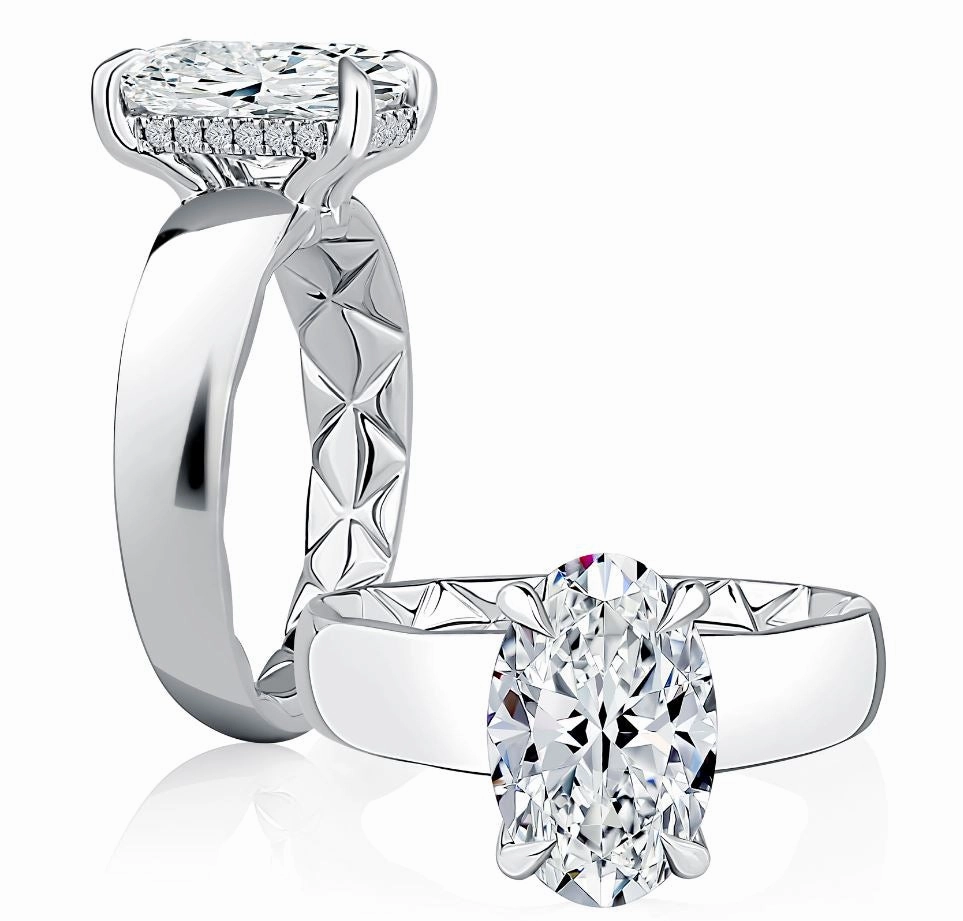 Urban Edge A. JAFFE Oval Center Hidden Halo Diamond Engagement Ring Setting in 14K White Gold (.09ctw)
