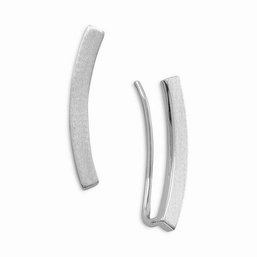 Ear Climber Earrings Curved Bar Rhodium on Sterling Silver Nontarnish Contemporary Must-Have Embellished Item