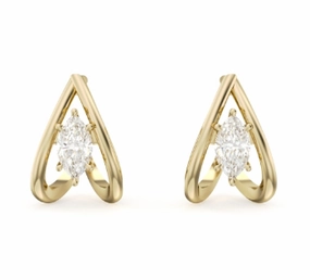 Artistic Detail Silver Edge Noam Carver Strata Collection Marquise Small Hoop Diamond Earrings in 14K Yellow Gold (.30ctw)