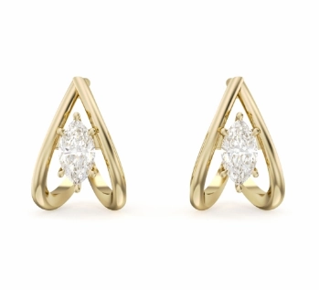 Artistic Detail Silver Edge Noam Carver Strata Collection Marquise Small Hoop Diamond Earrings in 14K Yellow Gold (.30ctw)