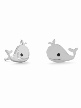 Whale Post Stud Earrings Smiling Sterling Silver Lightweight Vibe Shiny Item